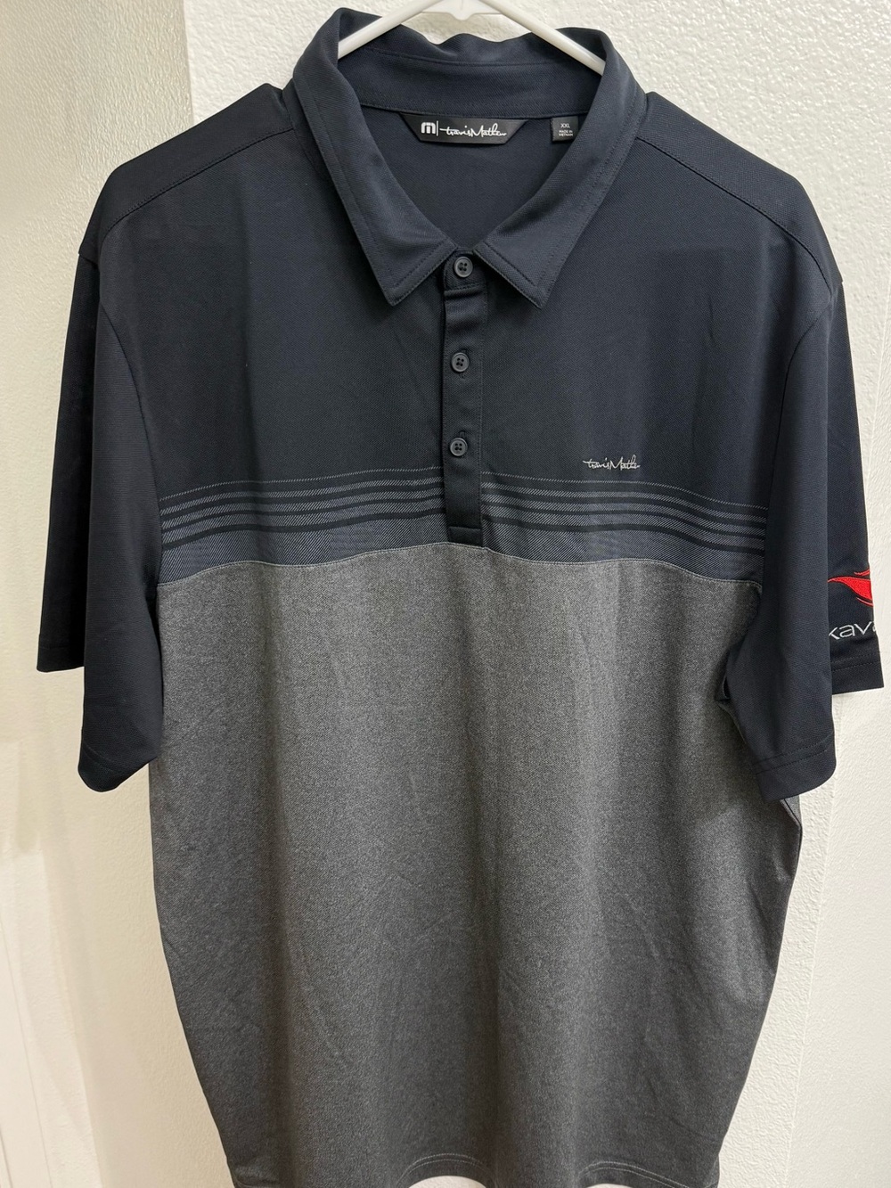 Travis Matthew Polo Golf Casual Liightweight  2XL Grey Black Striped